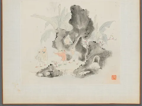 Album of Landscape Paintings Illustrating Old Poems: Children Playing Blindman's Buff in a Garden, painting by Hua Yan
