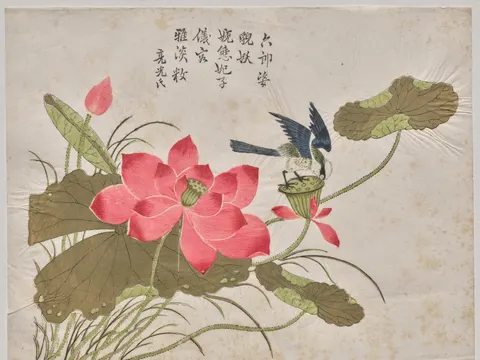 Bird on Lotus, print by Unknown artist