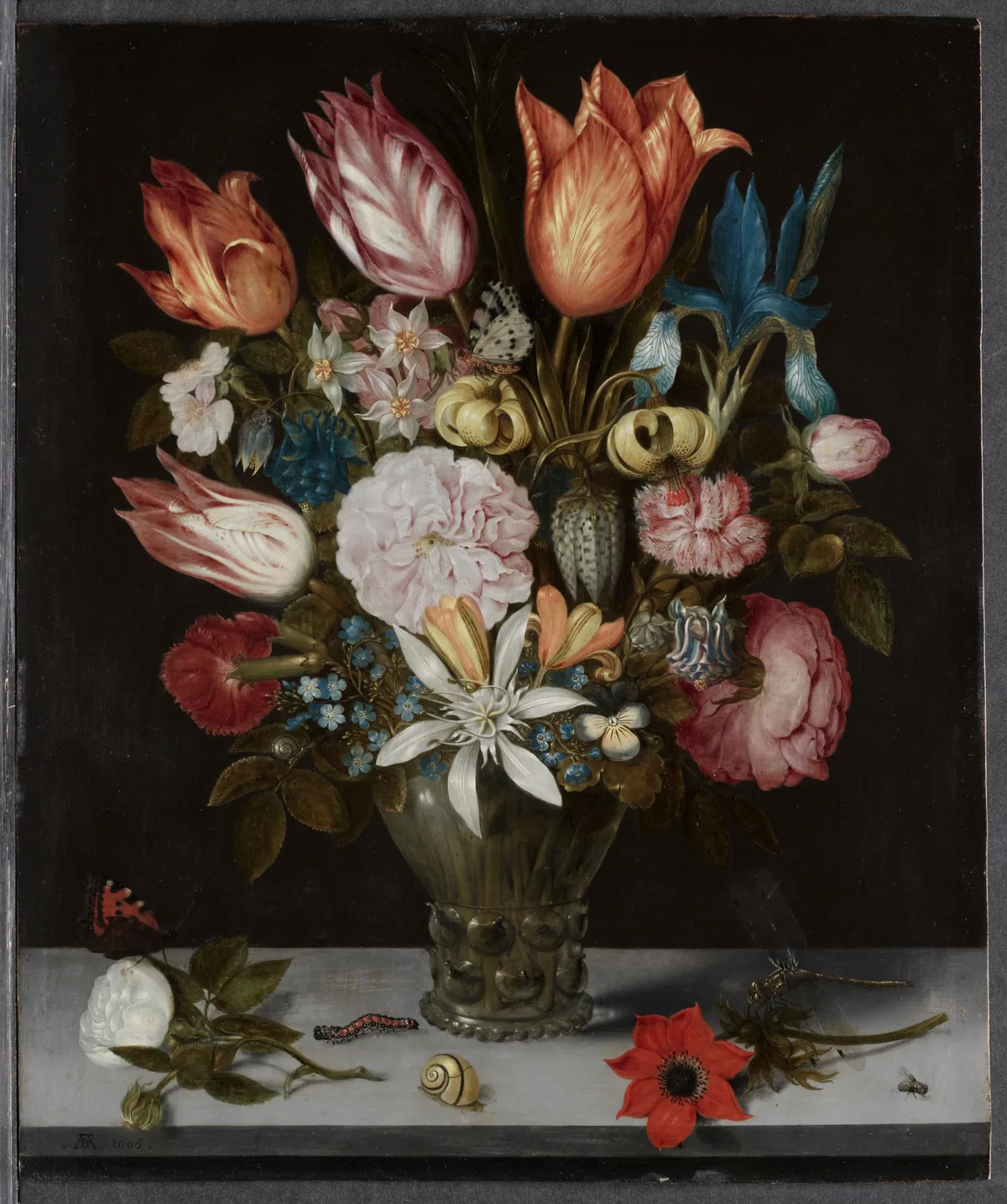 Flowers in a Glass, painting by Ambrosius Bosschaert