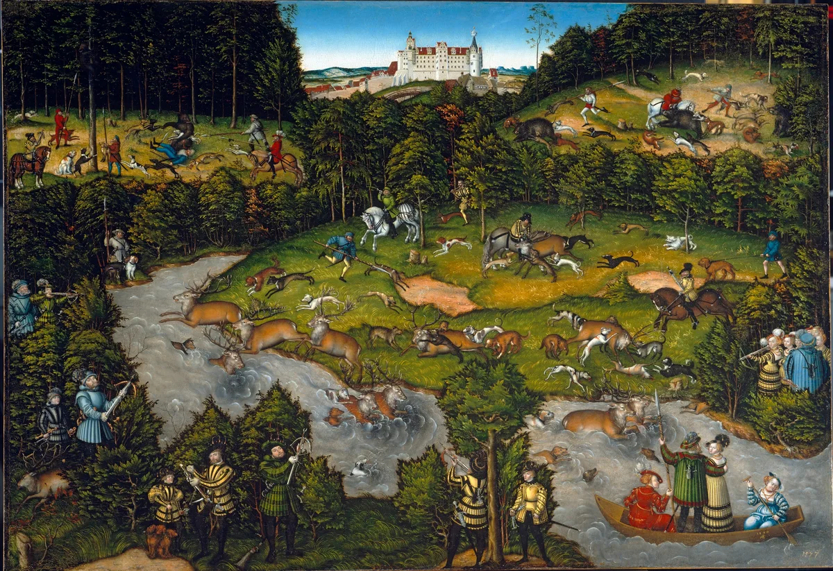 Hunting near Hartenfels Castle, painting by Lucas Cranach