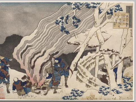 Poem by Minamoto no Muneyuki from the series One Hundred Poems by One Hundred Poets Explained by the Nurse, print by Katsushika Hokusai
