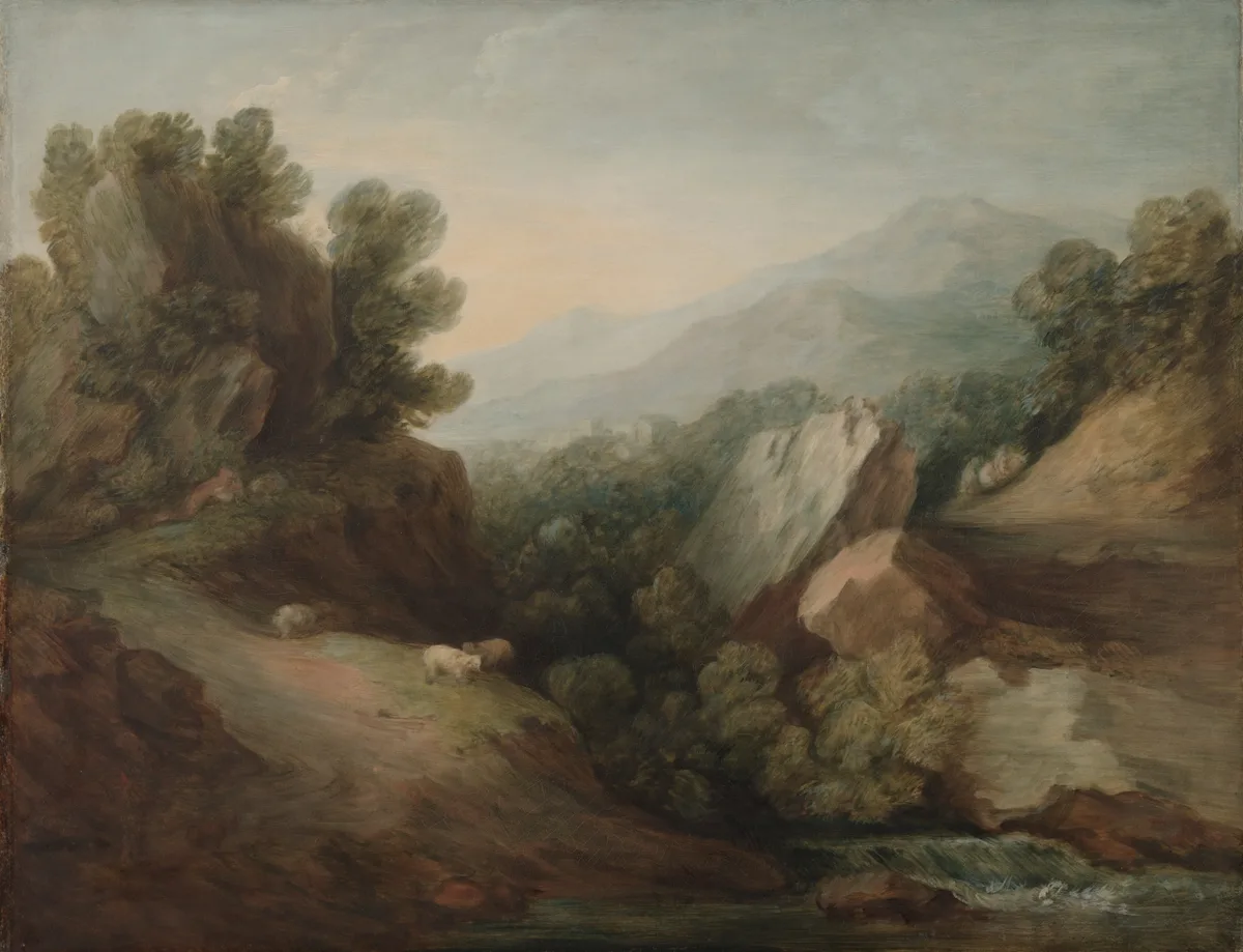 Rocky, Wooded Landscape with a Dell and Weir, painting by Thomas Gainsborough