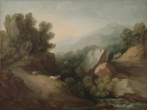 Rocky, Wooded Landscape with a Dell and Weir, painting by Thomas Gainsborough