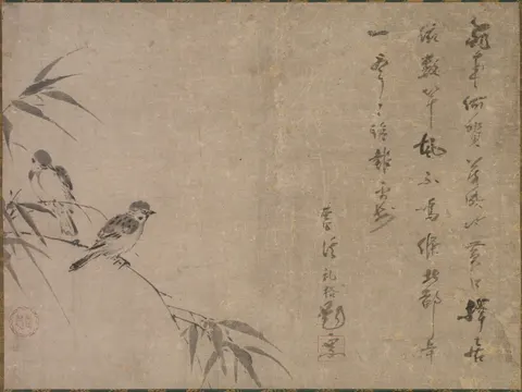 Sparrows and Bamboo, painting by Shiken Saidō