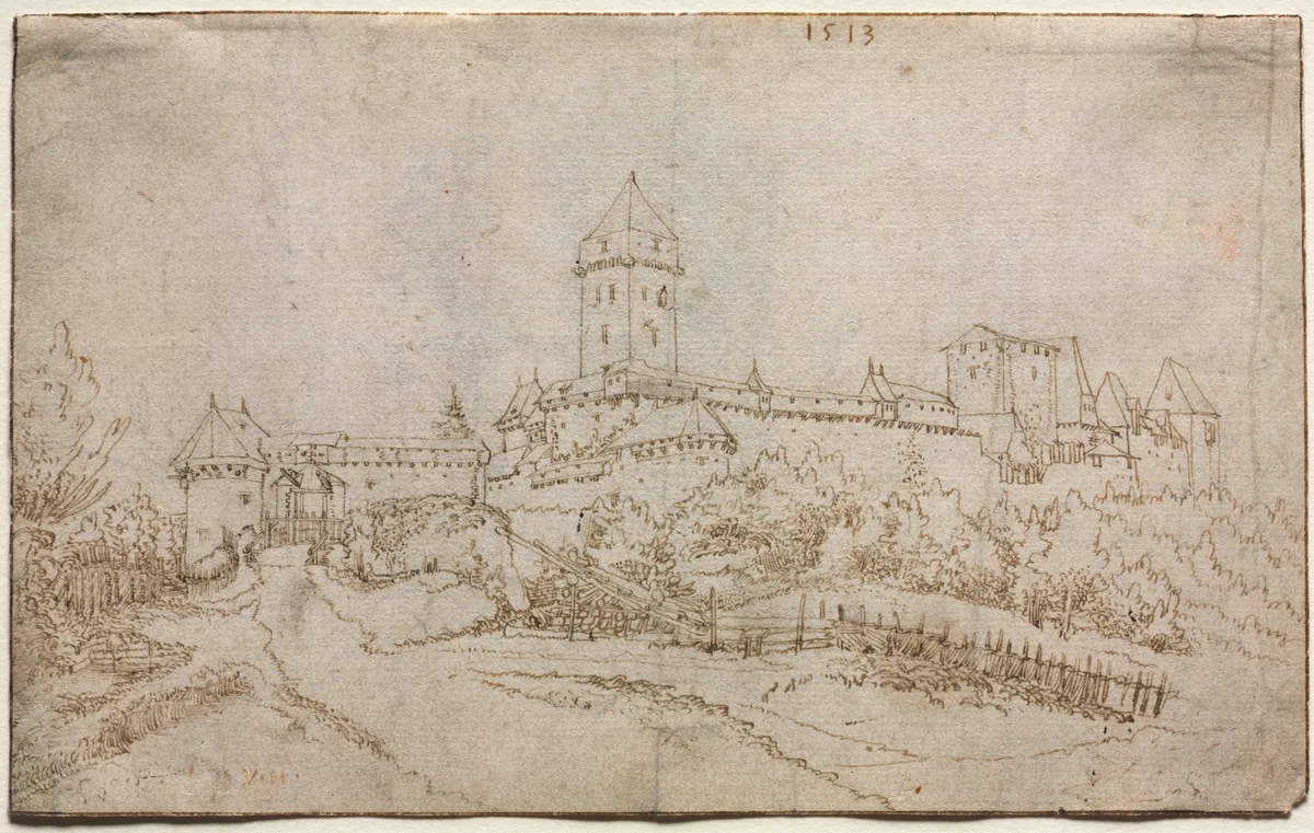 View of a Castle (recto), drawing by Wolfgang Huber