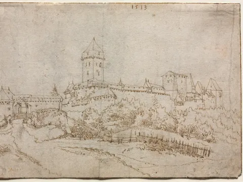 View of a Castle (recto), drawing by Wolfgang Huber