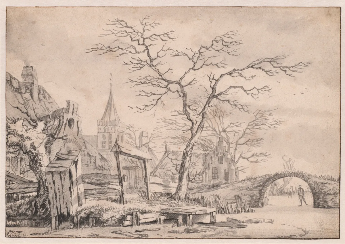 Winter Landscape with Skater, drawing by Jan van Kessel